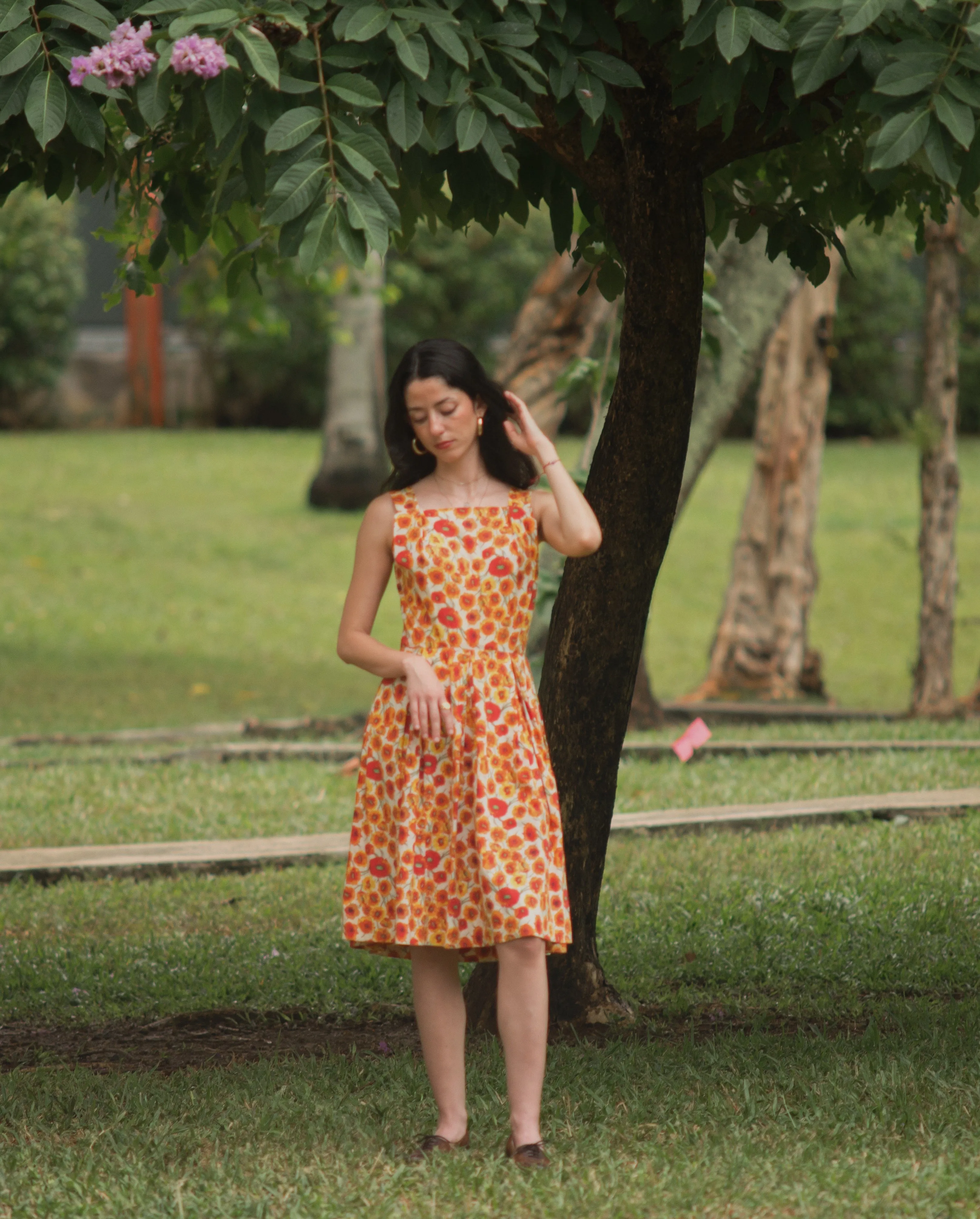 1950s/60s cotton poppy print fit and flair day dress, small-med