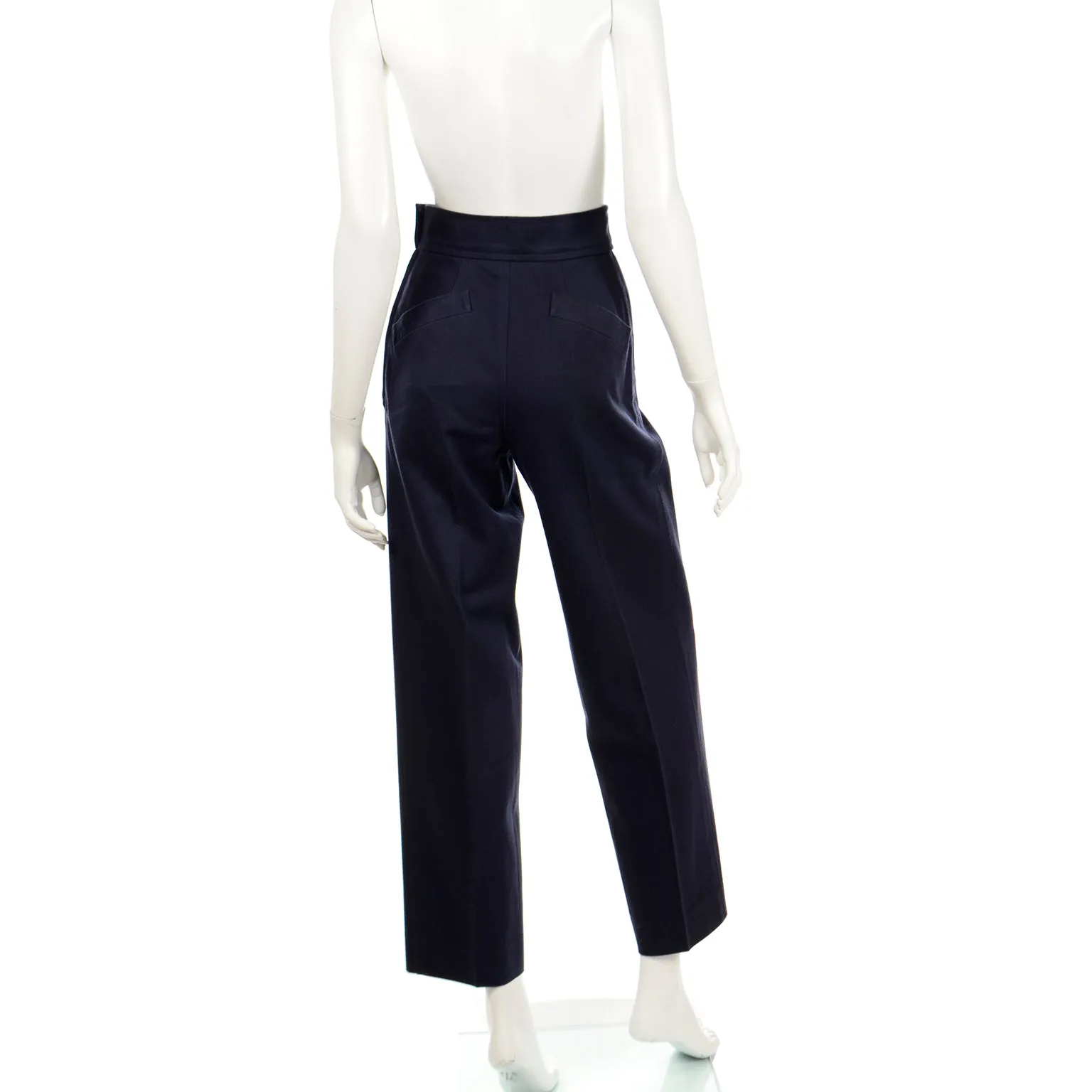 1980s Yves Saint Laurent Pants YSL Navy Blue High Waist Trousers