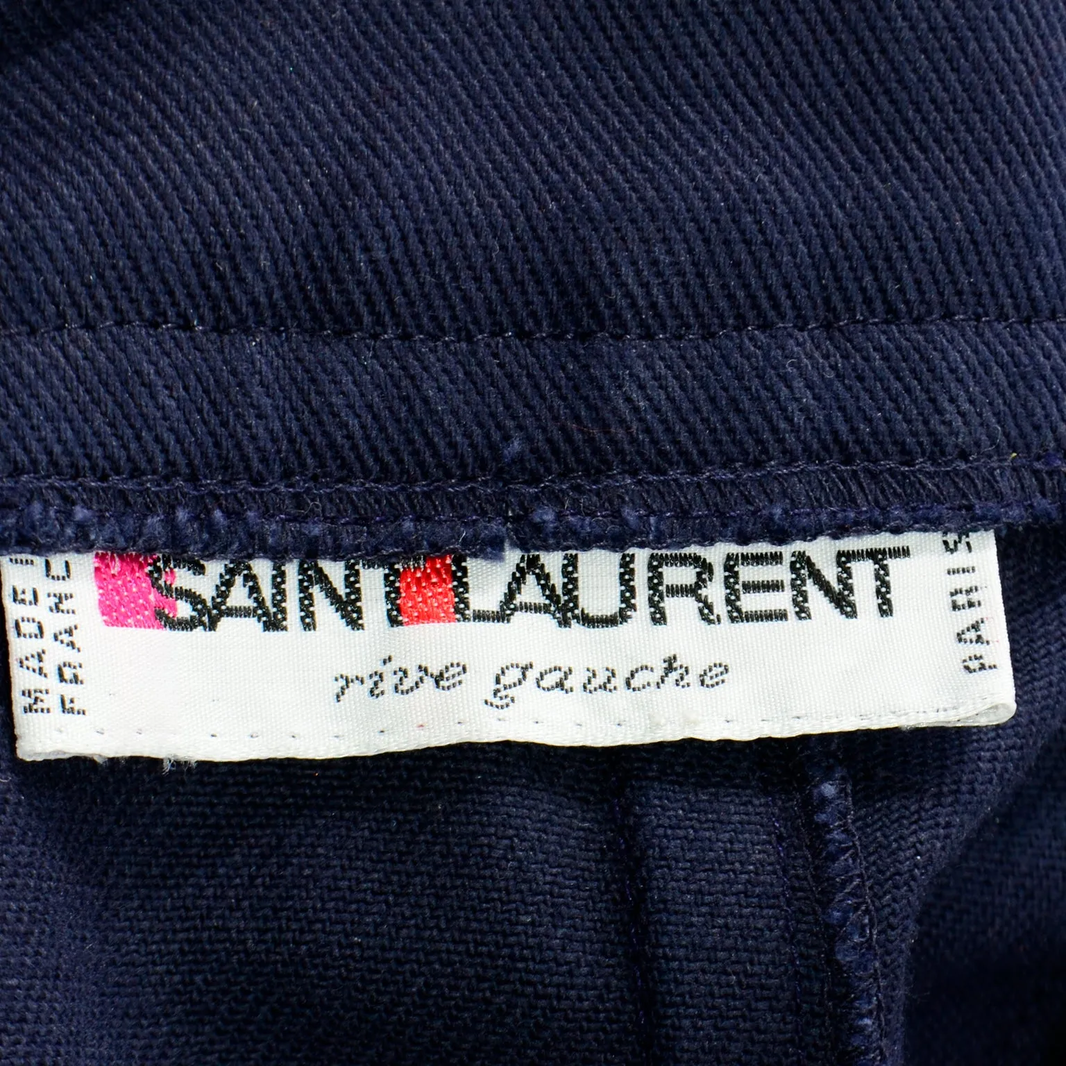 1980s Yves Saint Laurent Pants YSL Navy Blue High Waist Trousers