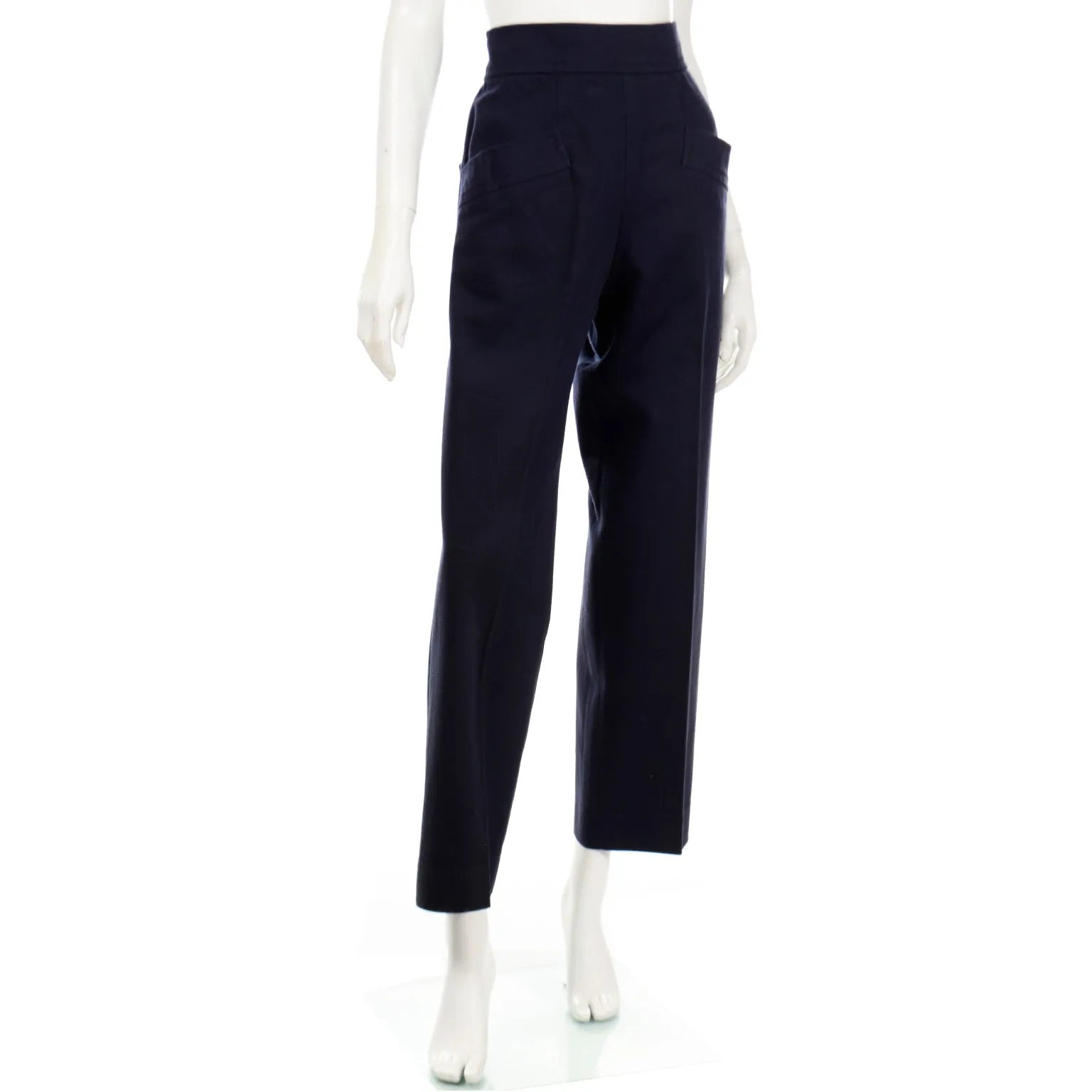 1980s Yves Saint Laurent Pants YSL Navy Blue High Waist Trousers