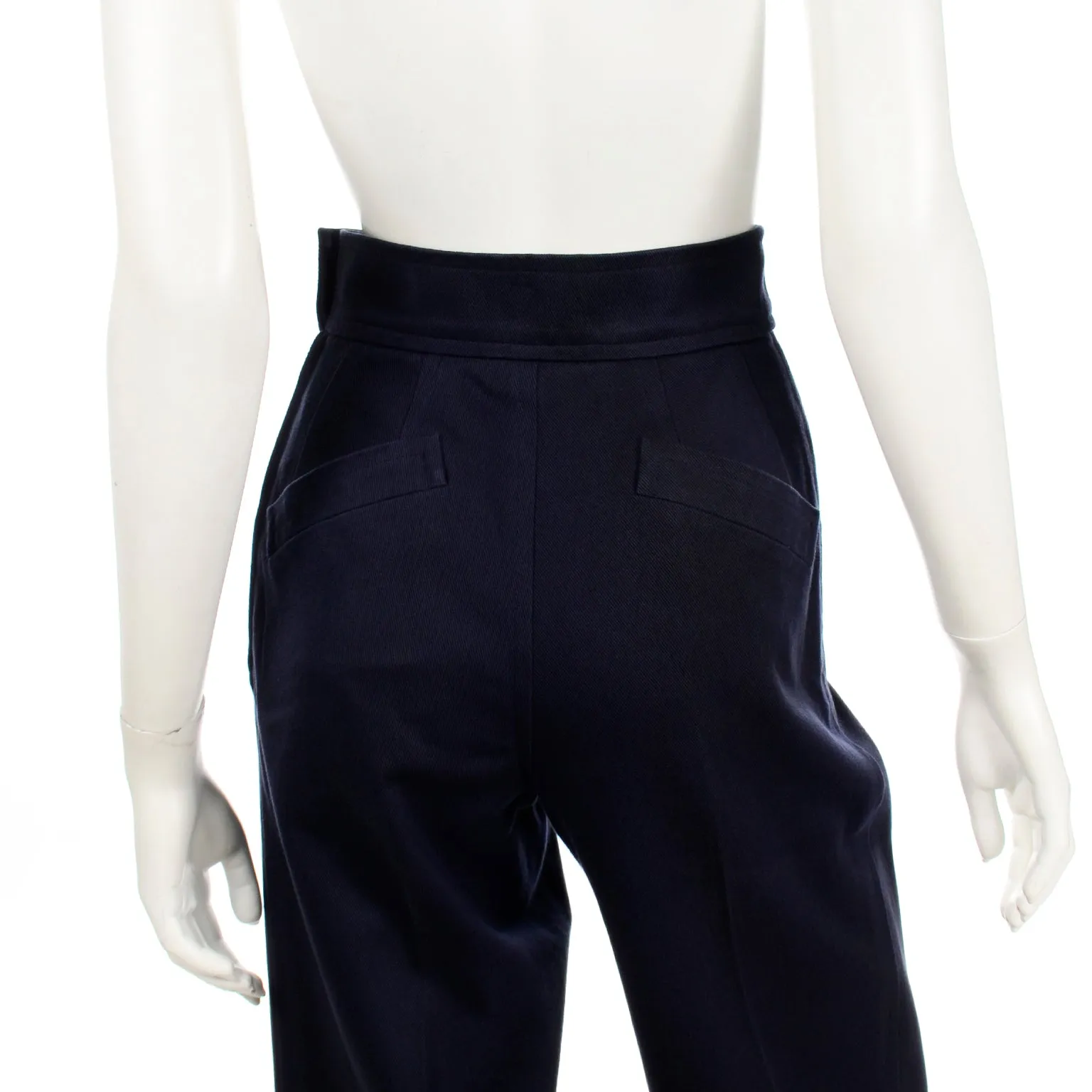 1980s Yves Saint Laurent Pants YSL Navy Blue High Waist Trousers