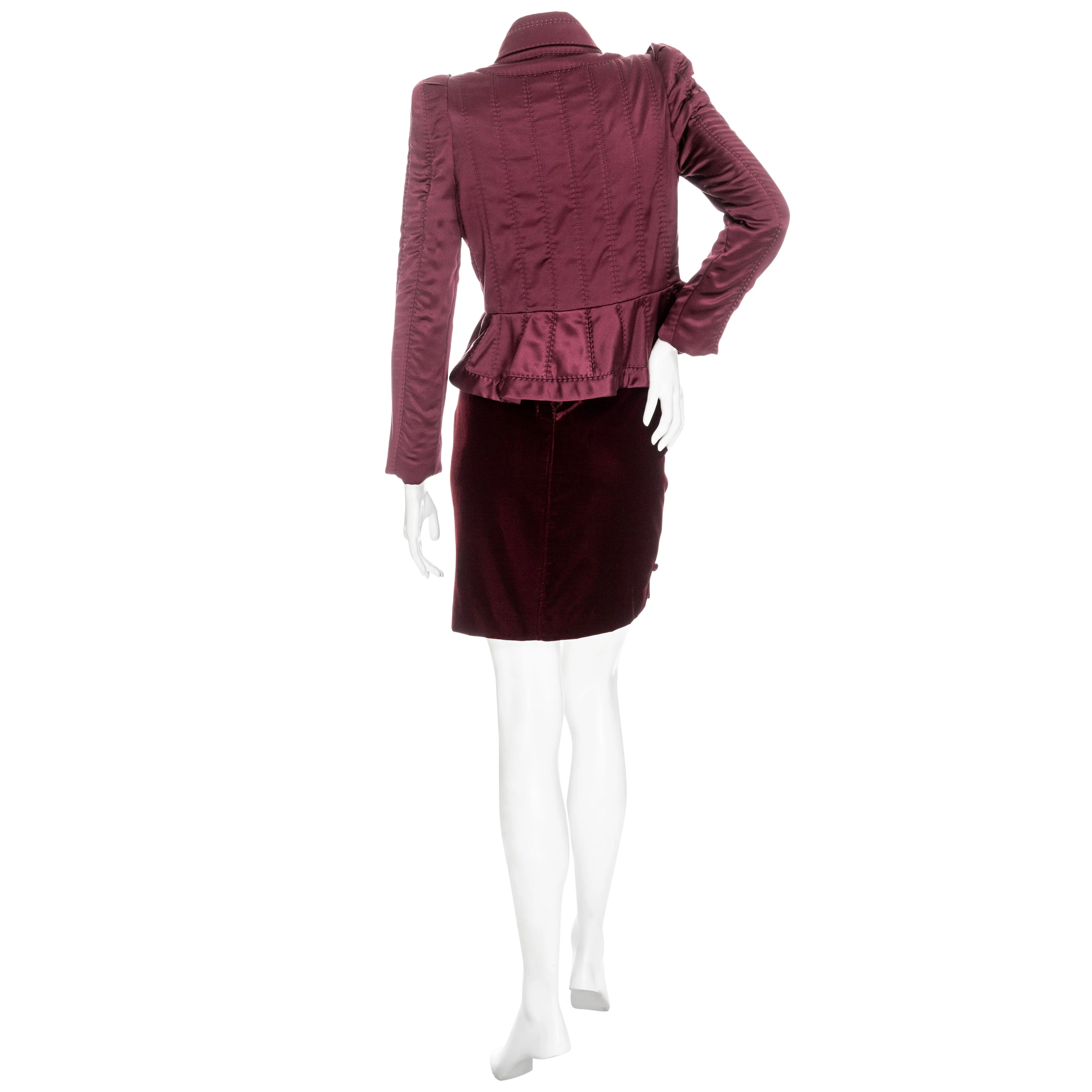 2004 Burgundy Velvet and Silk Two-Piece Skirt and Jacket Suit