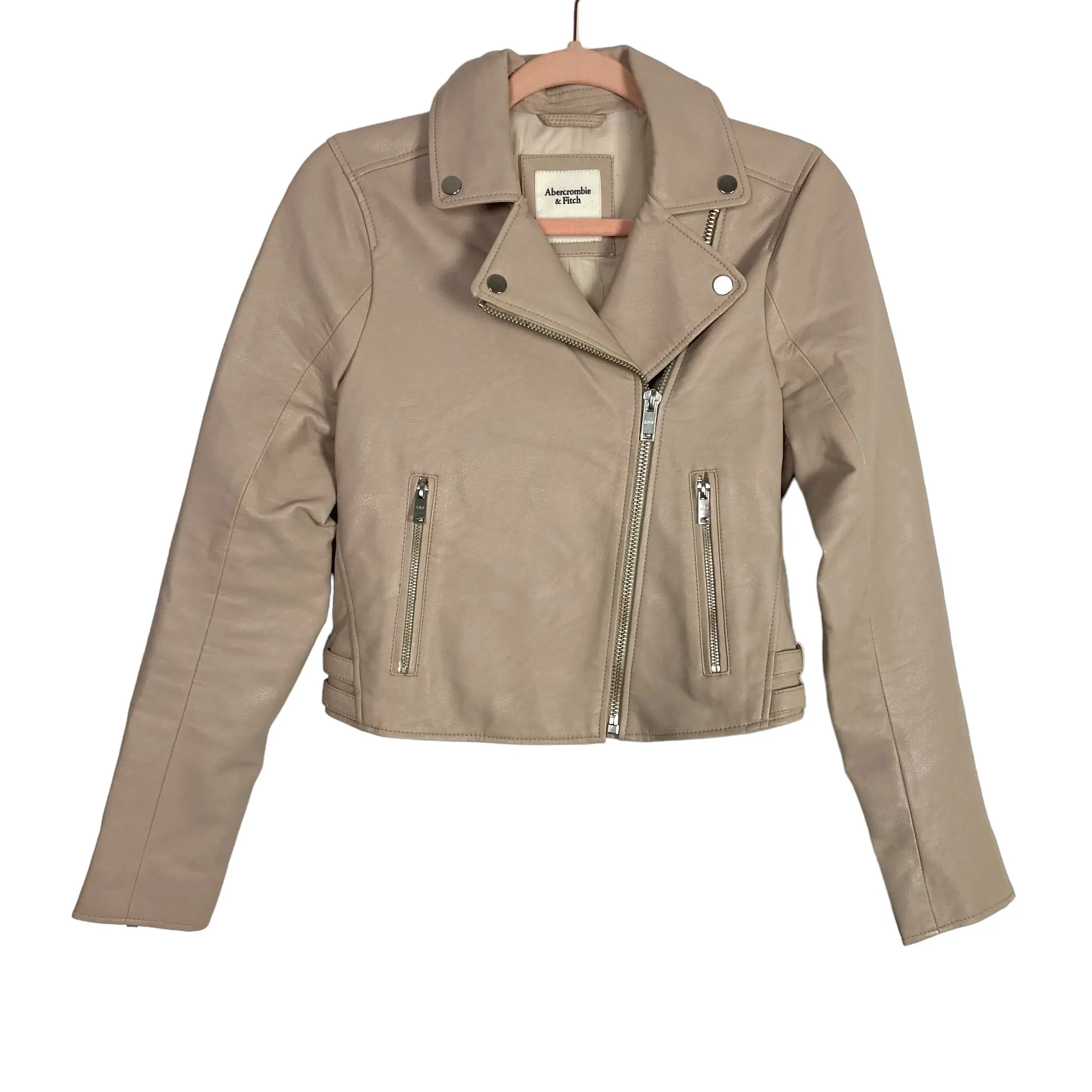 Abercrombie & Fitch Beige Faux Leather Moto Jacket NWT- Size S (see notes)