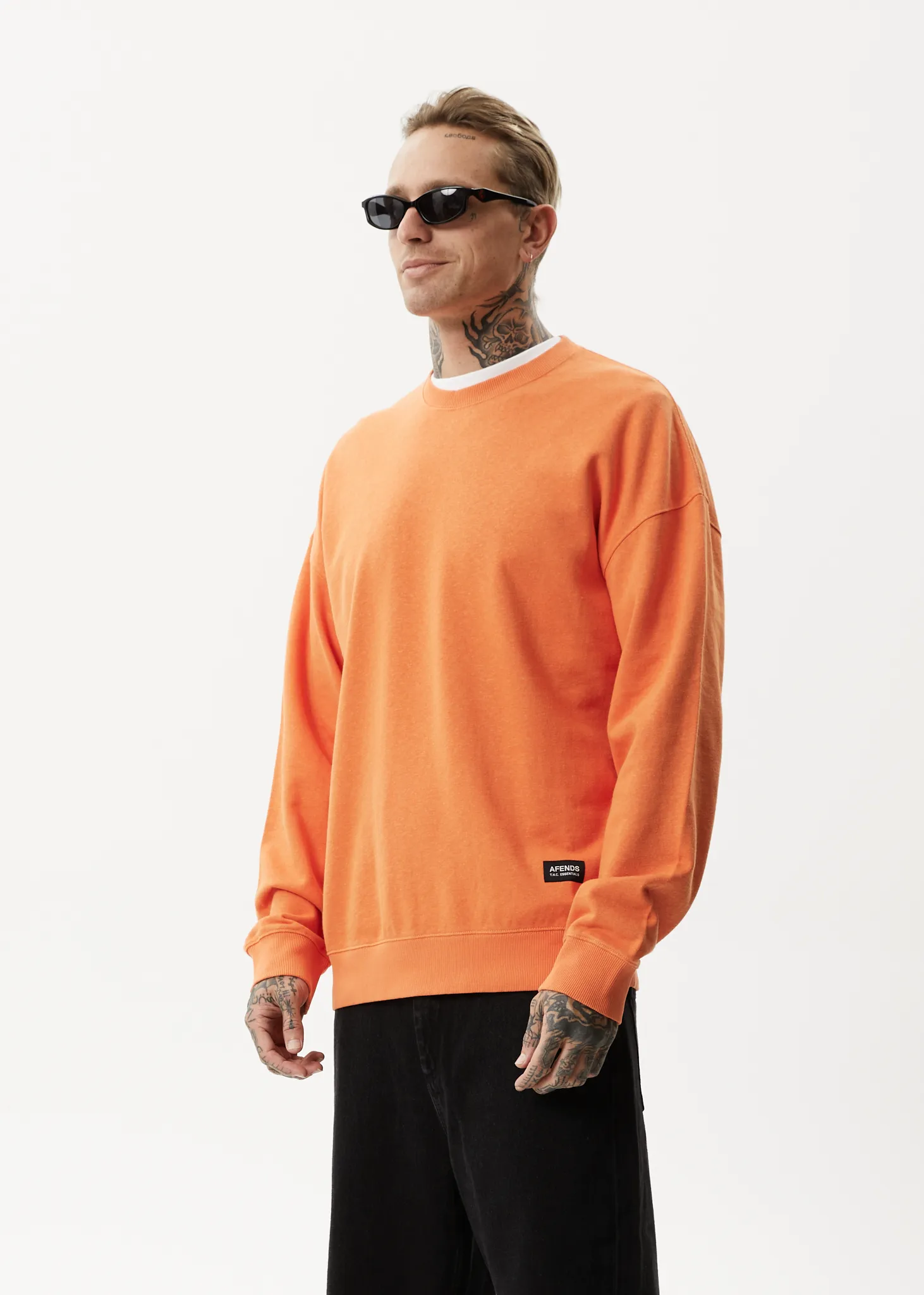 AFENDS Mens Sativa - Oversized Crew Neck Jumper - Sunset