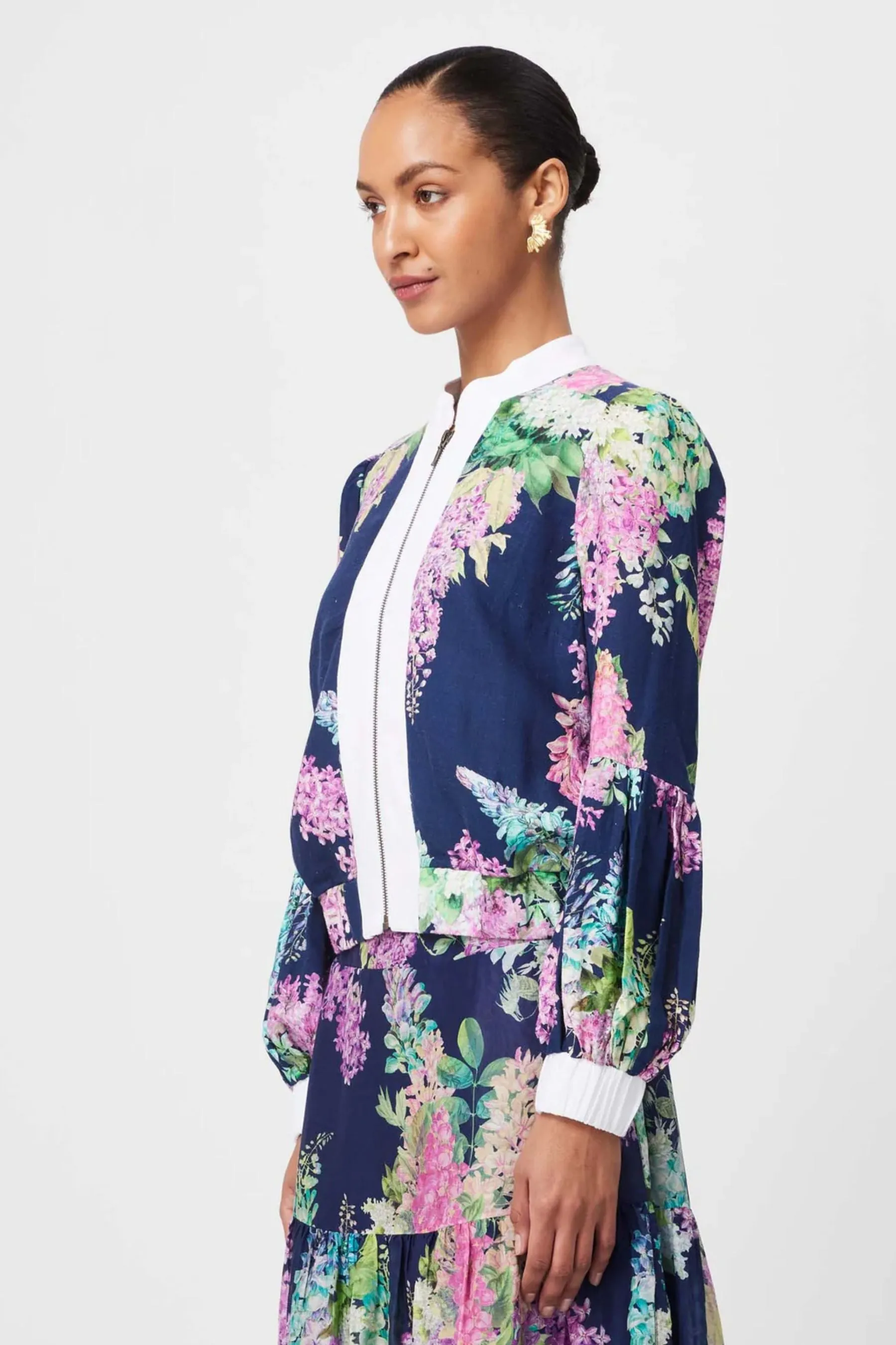 Augustine Contrast Trim Jacket | Navy Wisteria