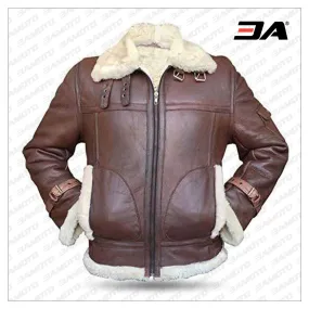 B3 RAF Aviator Pilot Sheepskin Bomber Flying Fur Shearling Brown Leather Jacket