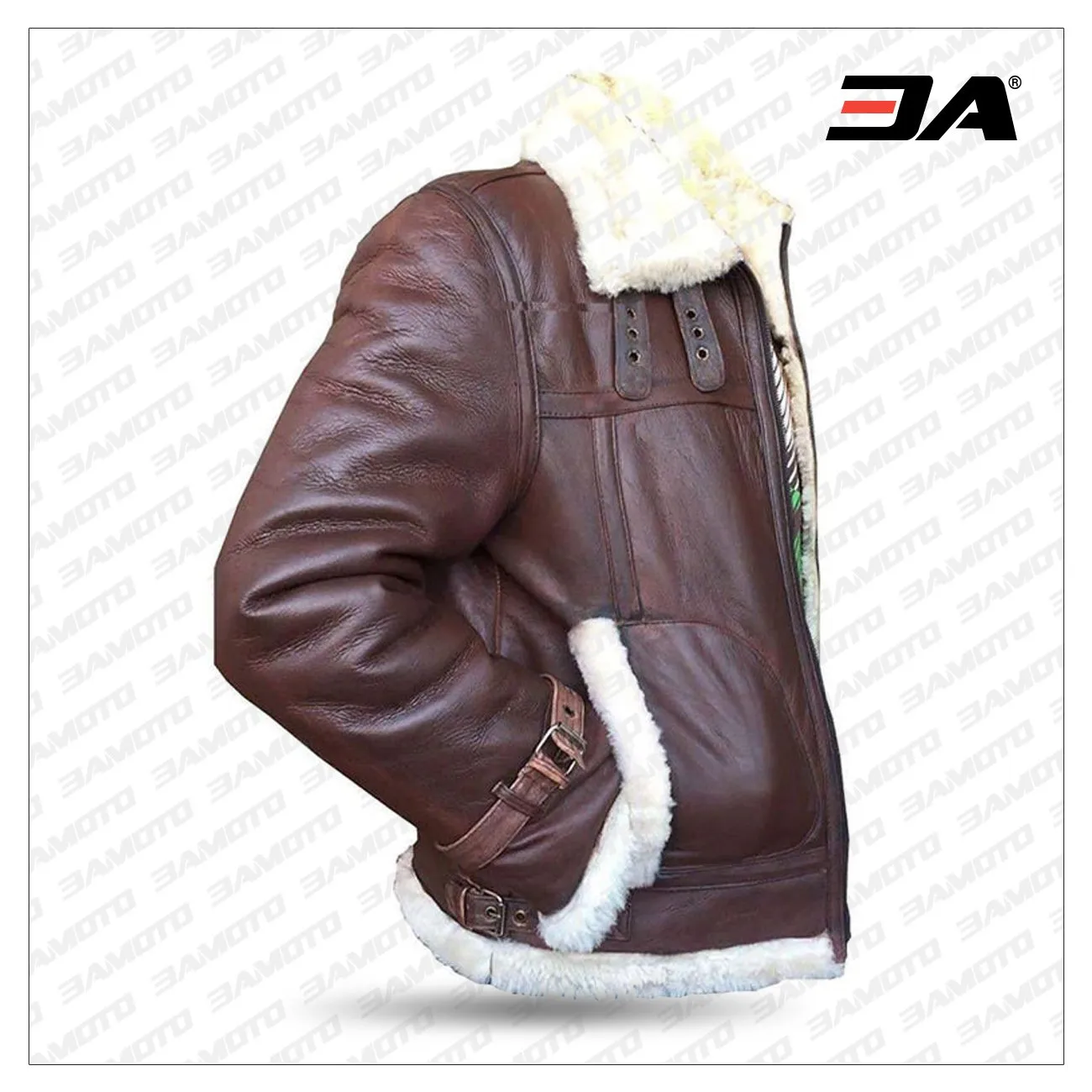 B3 RAF Aviator Pilot Sheepskin Bomber Flying Fur Shearling Brown Leather Jacket