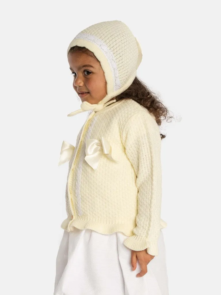 Baby Girl Cardigan & Bonnet Set - Lemon Yellow