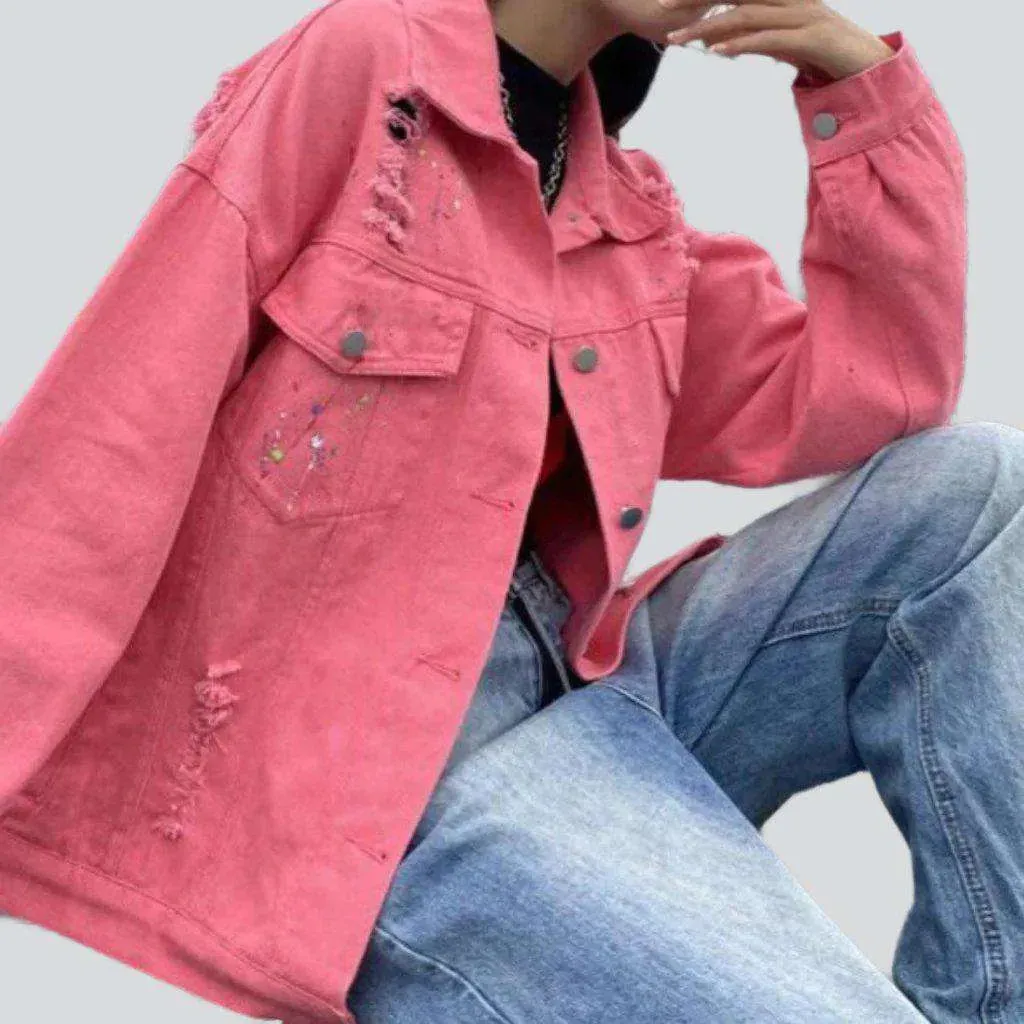 Back print pink denim jacket