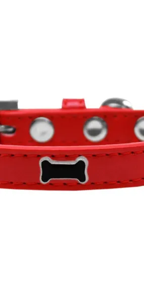 Black Bone Widget Dog Collar Red Size 16