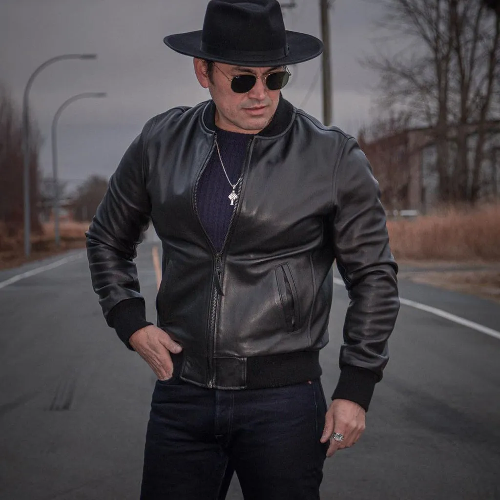 BLACK ELK BOMBER LEATHER JACKET - BLACK