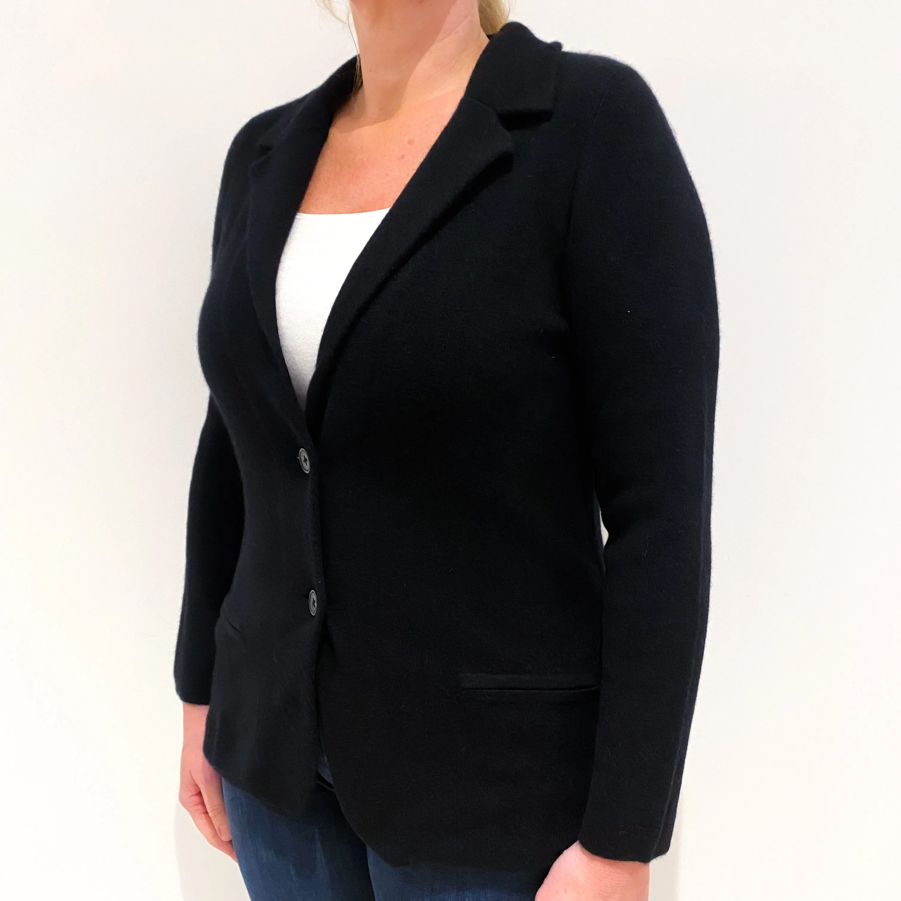 Black Jacket Style Cashmere V-Neck Cardigan Large