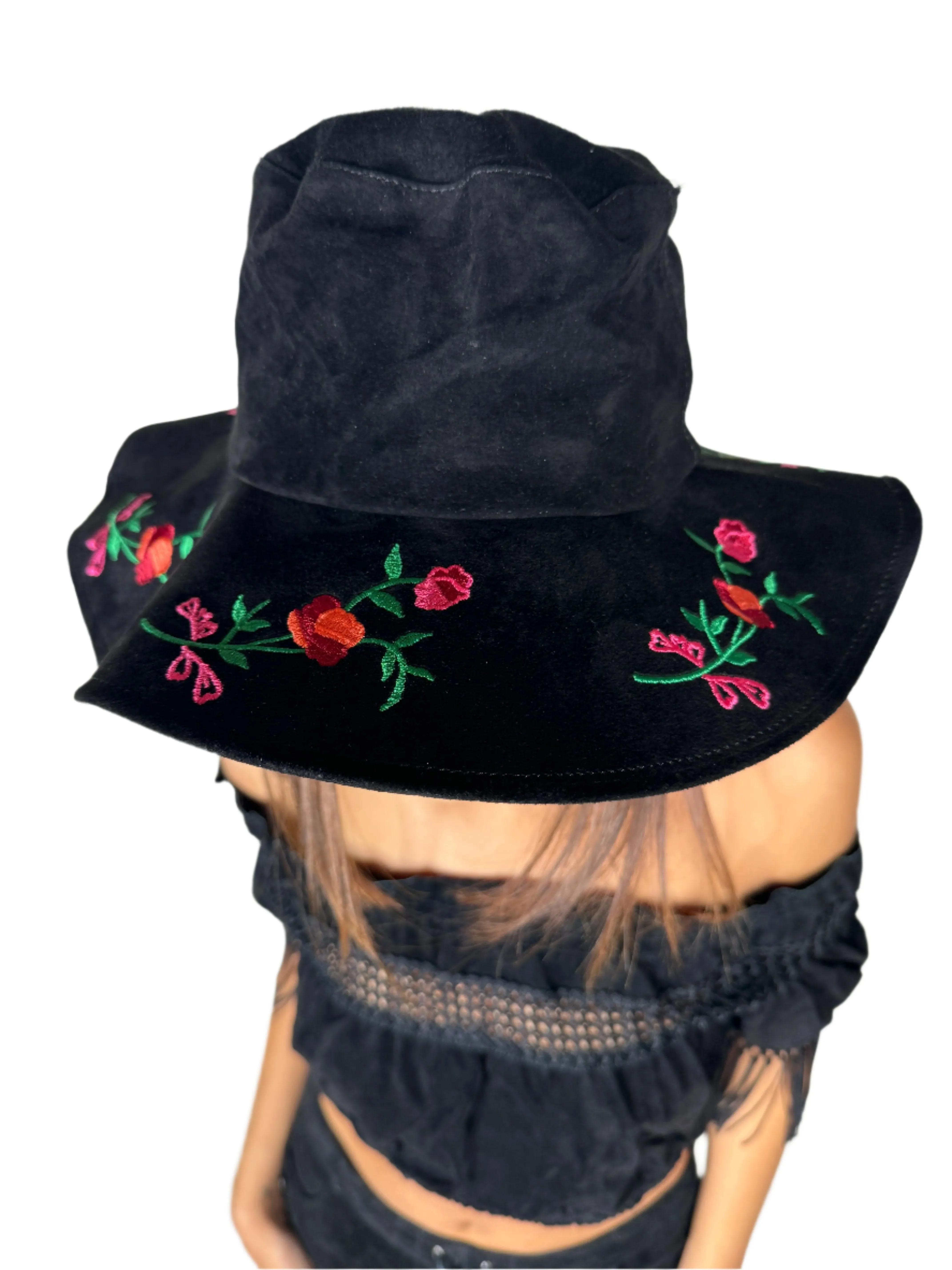 Black Suede Top, Skirt, Jacket & Hat Set Y2K