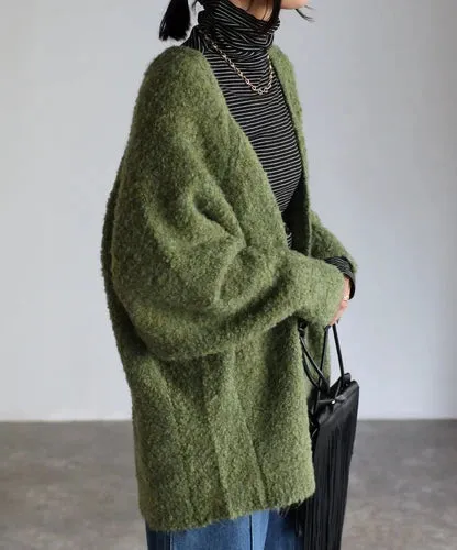 Boucle volume cardigan / green