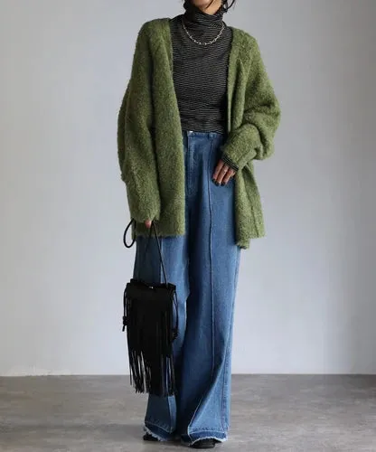 Boucle volume cardigan / green