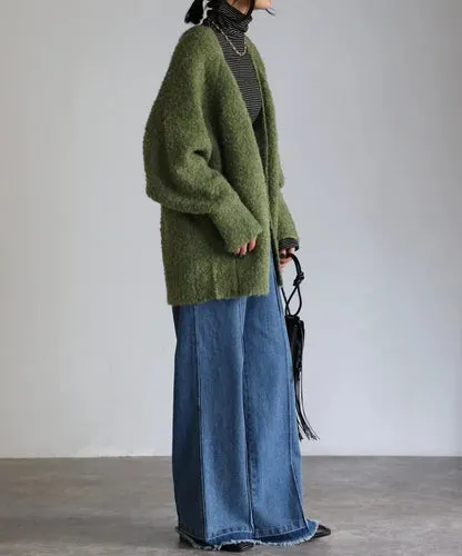 Boucle volume cardigan / green