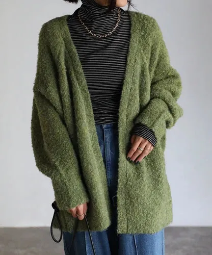 Boucle volume cardigan / green