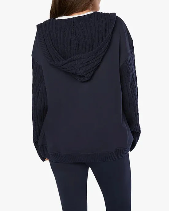 Cable Knit Sleeve Zip Up Hoodie Navy