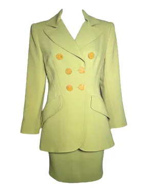 Christian Lacroix 1990s Avocado Green Double Breasted Skirt Suit Ensemble, NWT