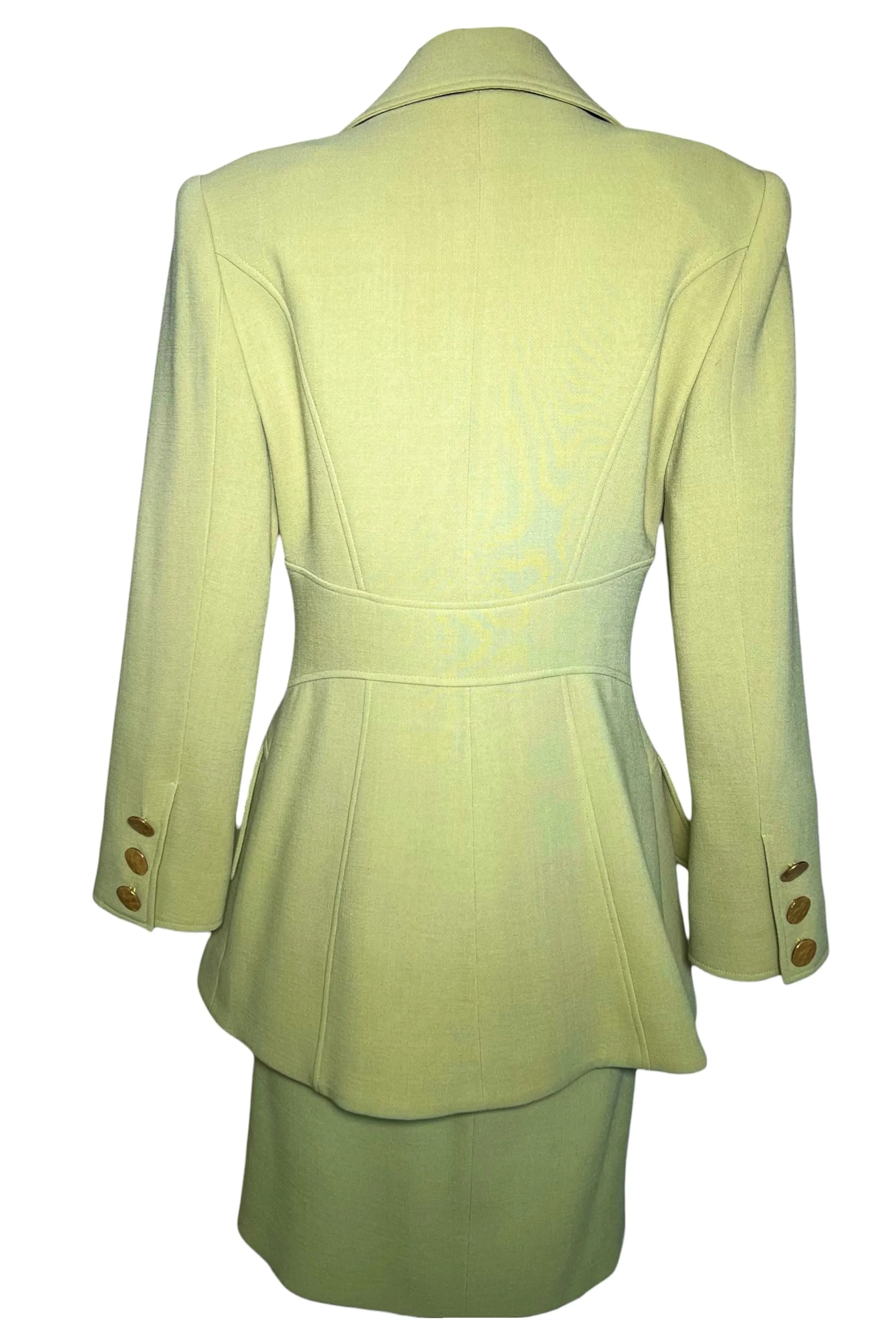 Christian Lacroix 1990s Avocado Green Double Breasted Skirt Suit Ensemble, NWT