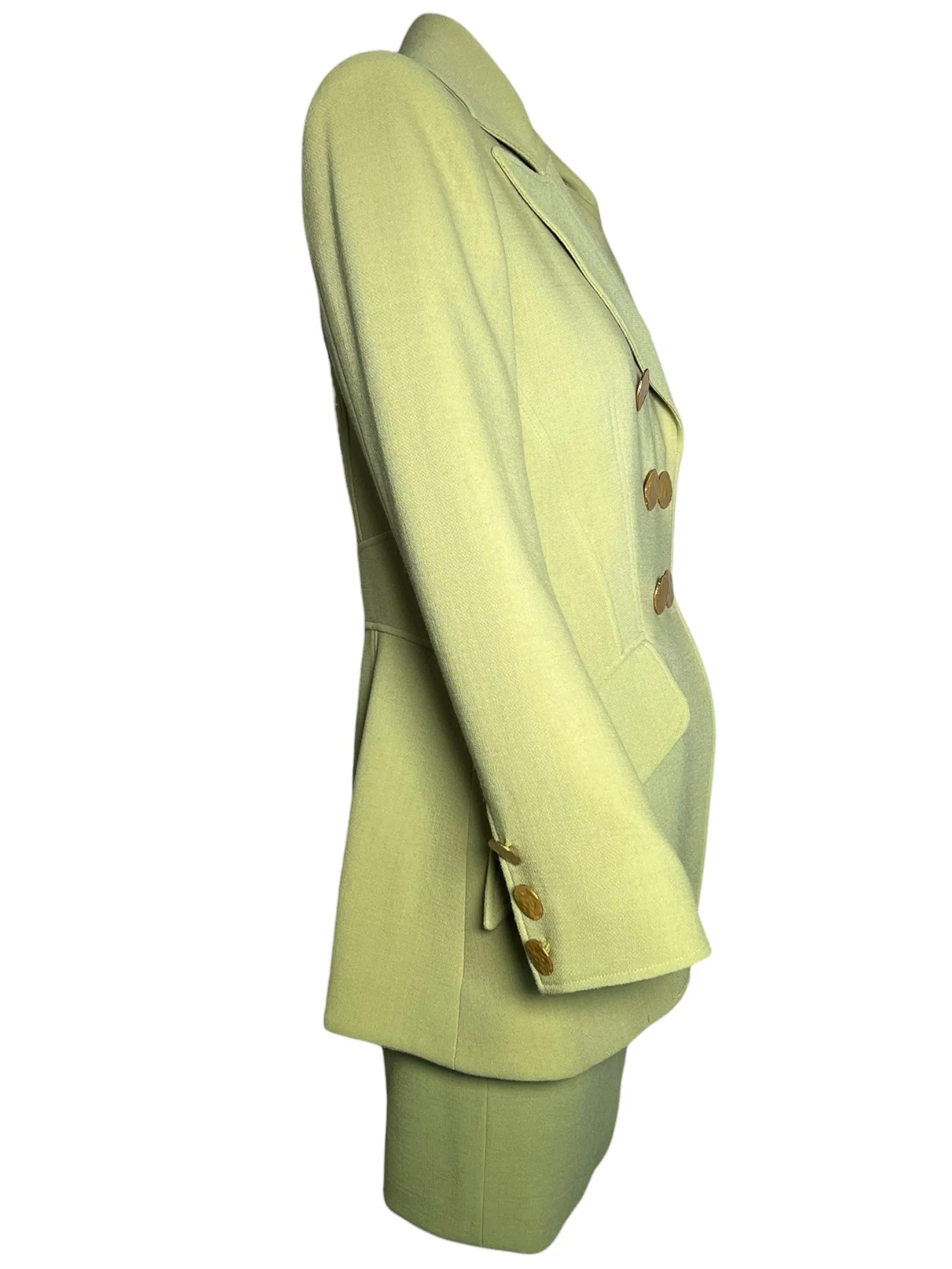 Christian Lacroix 1990s Avocado Green Double Breasted Skirt Suit Ensemble, NWT