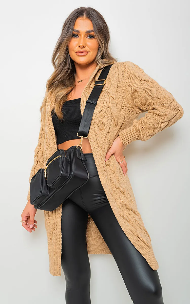 Chunky Cable Knitted Oversized Longline Hooded Cardigan