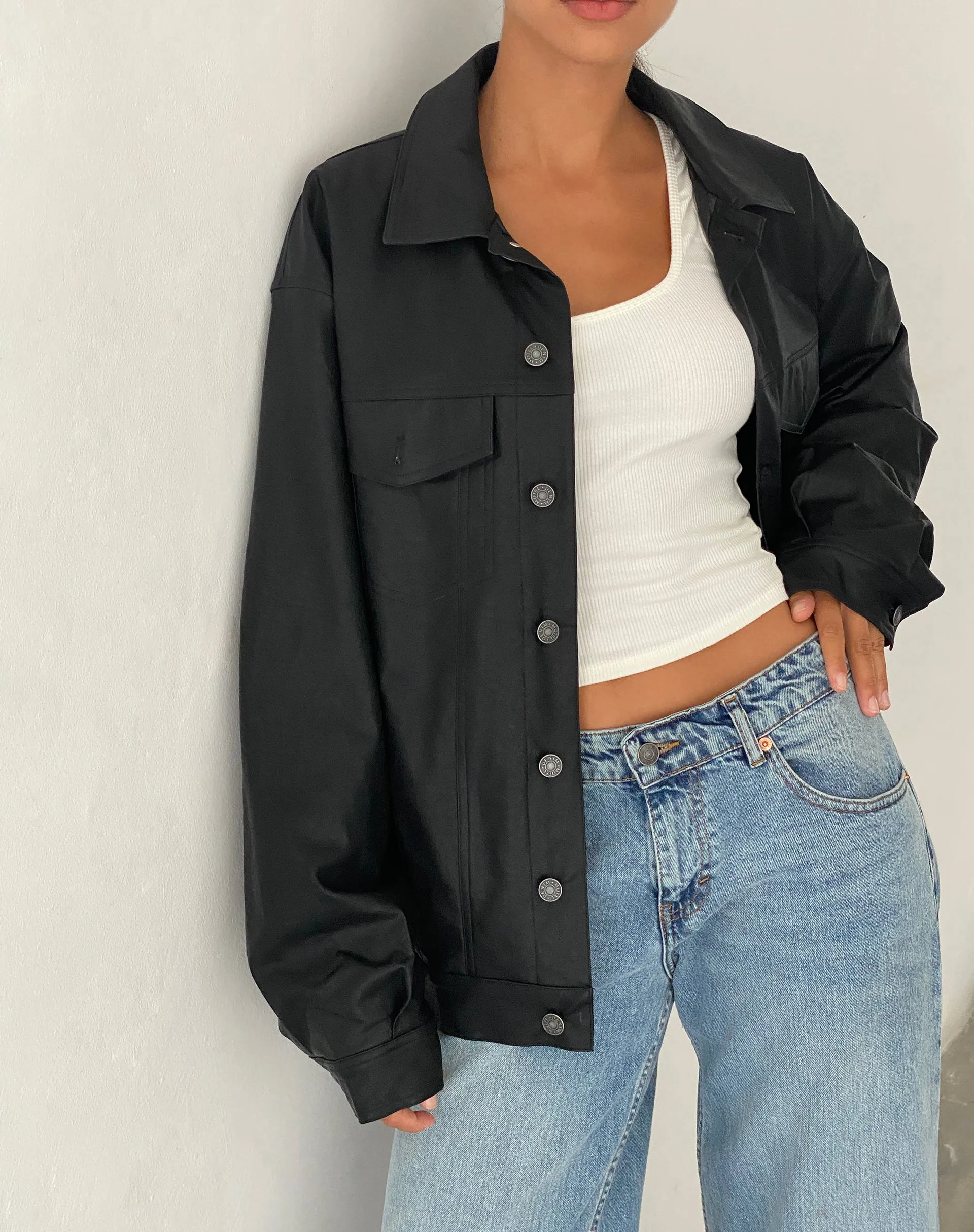 Colleen Oversized Jacket in PU Black