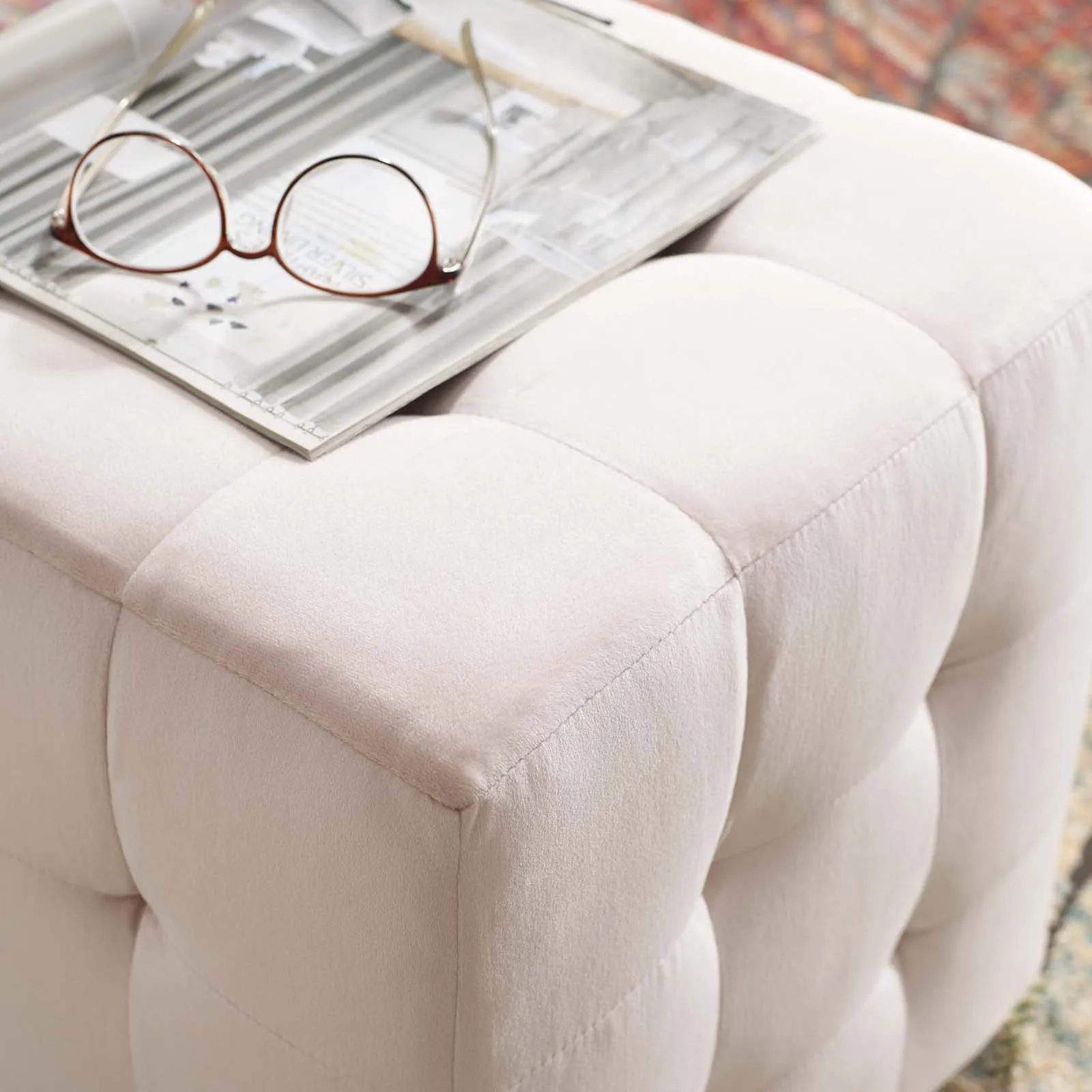 Contour Tufted Cube Performance Velvet Ottoman