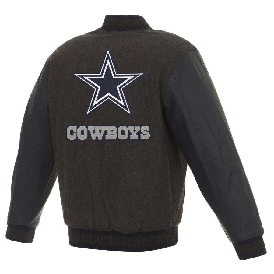 DALLAS COWBOYS WOOL AND LEATHER REVERSIBLE QUILTED JACKET - CHARCOAL/NAVY