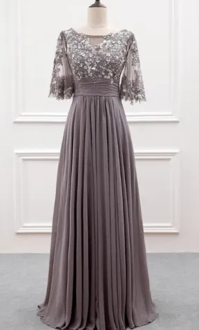 Elegant Half Sleeve Gray Mother of Bride Dress