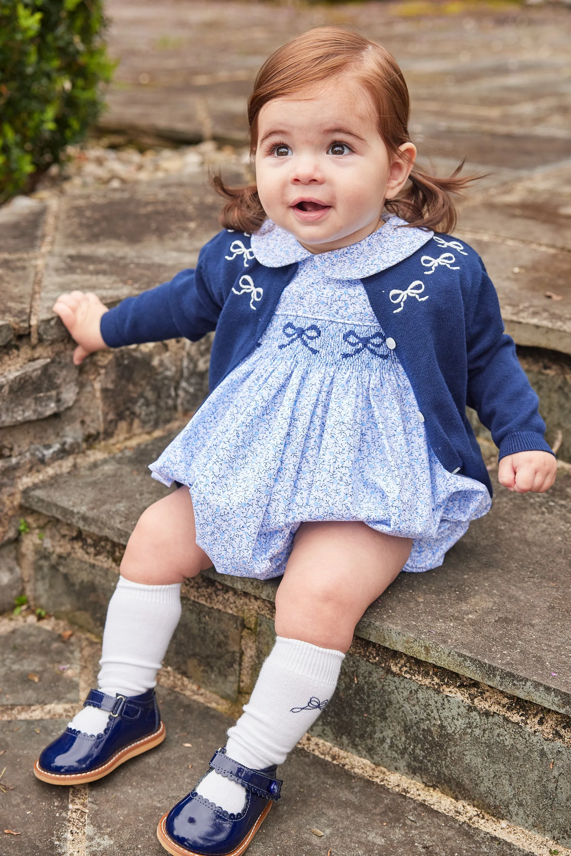 Embroidered Essential Cardigan - Navy Bows