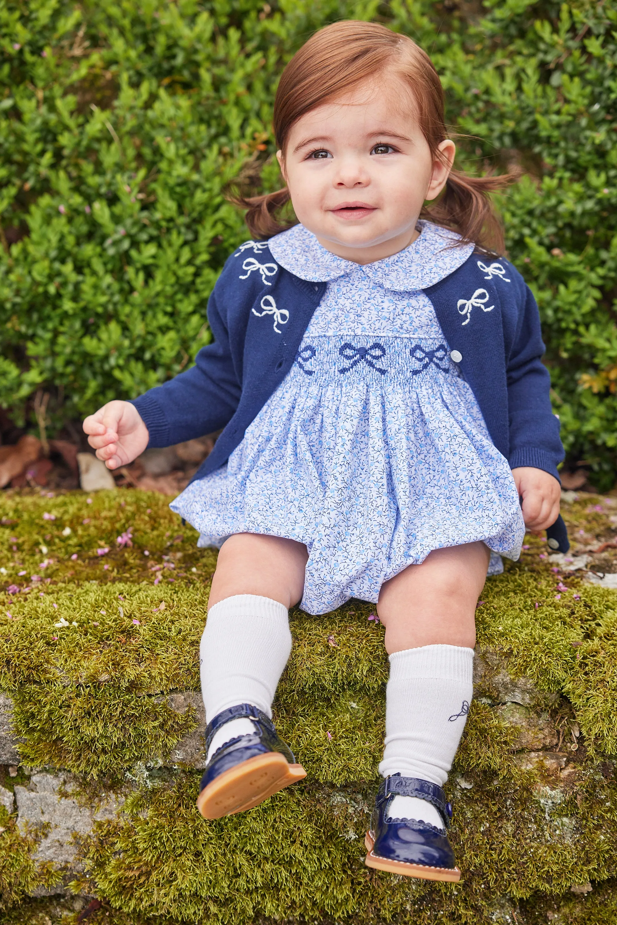 Embroidered Essential Cardigan - Navy Bows