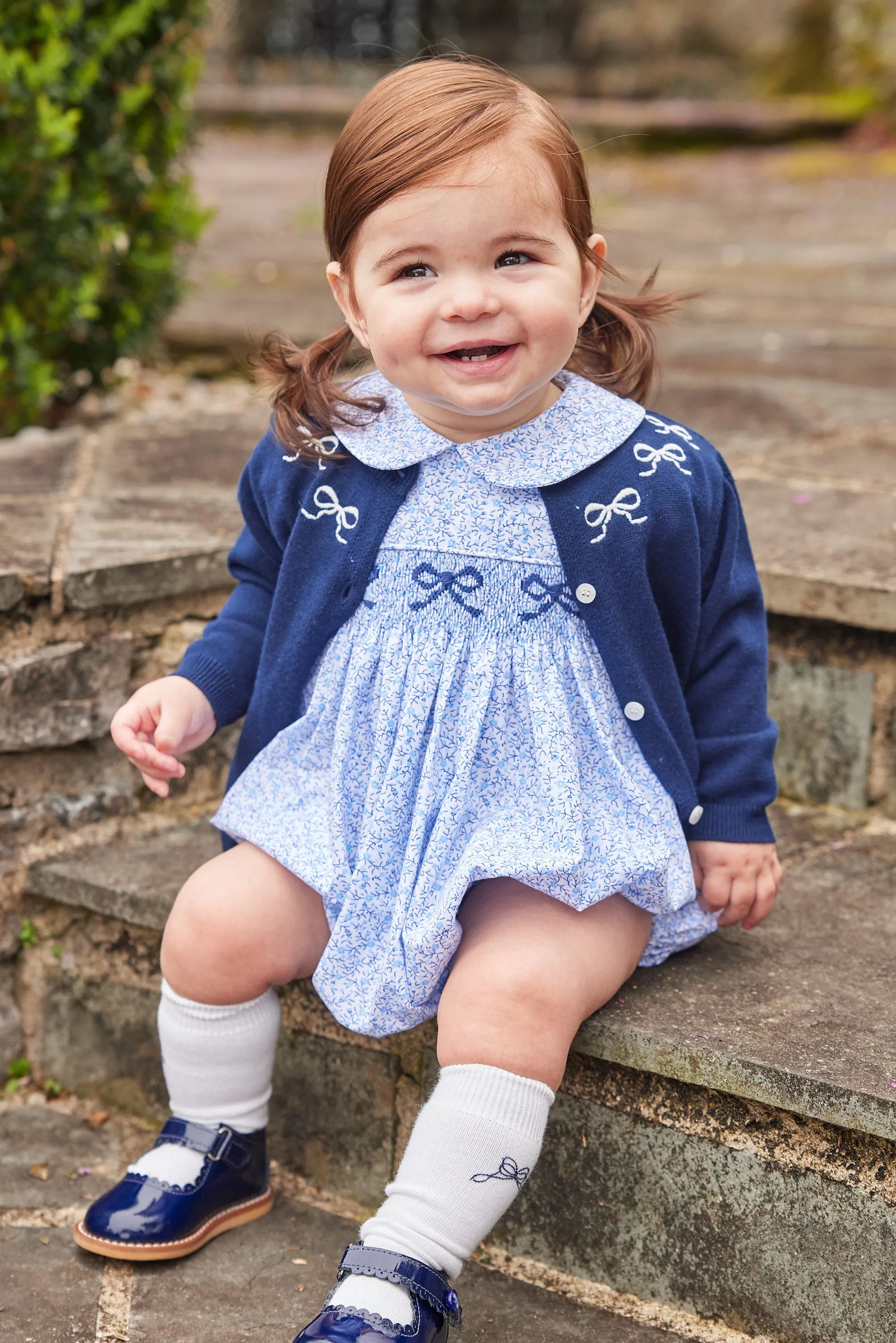 Embroidered Essential Cardigan - Navy Bows