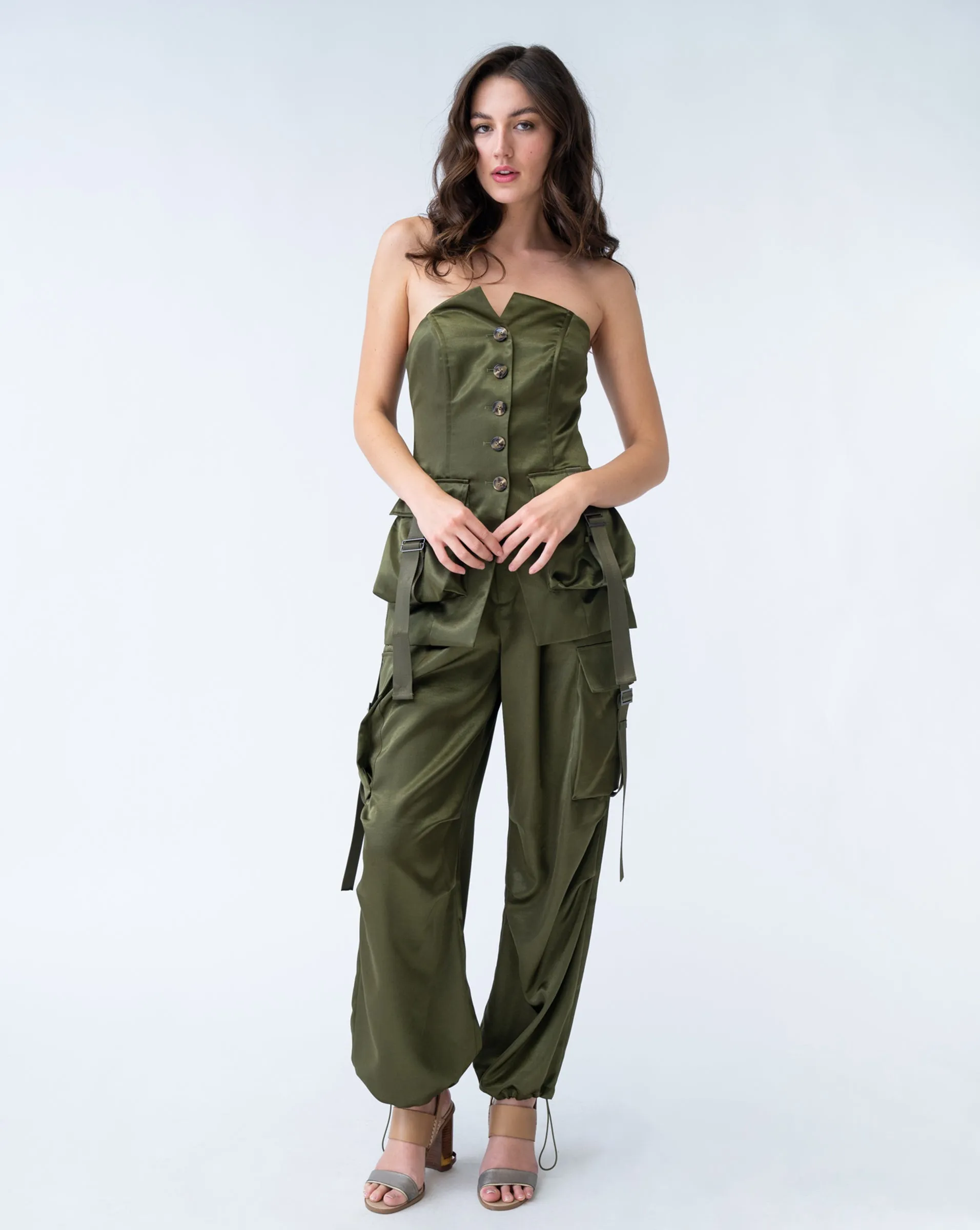 Epidite High Waist Satin Cargo Pant