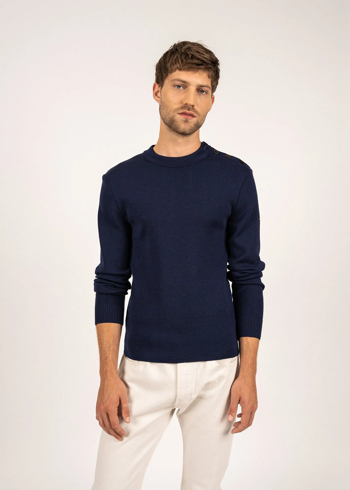 Estran wool sailor jumper - in thin knit, shoulder buttoning (INSIGNE)