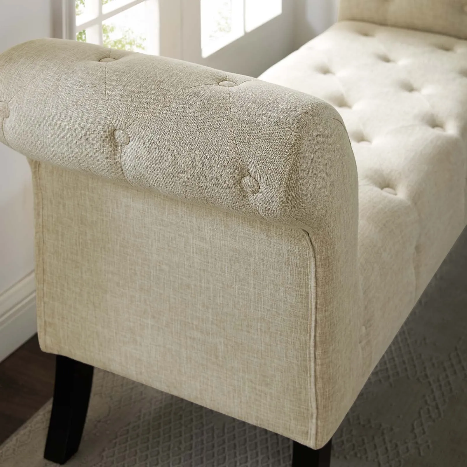 Evince Button Tufted Accent Upholstered Fabric Bench