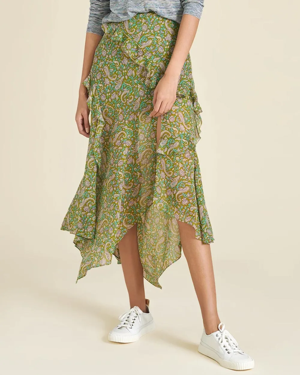 Fern Paisley Eleonora Ruffle Midi Skirt