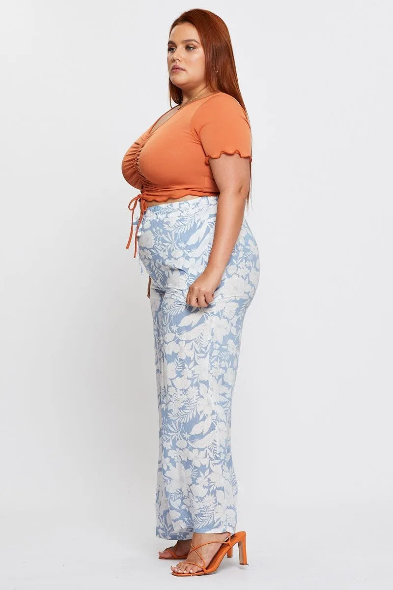 Floral Print Wide Leg Pants High Waist