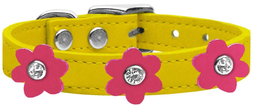 Flower Leather Collar Yellow With Pink Flowers Size 26