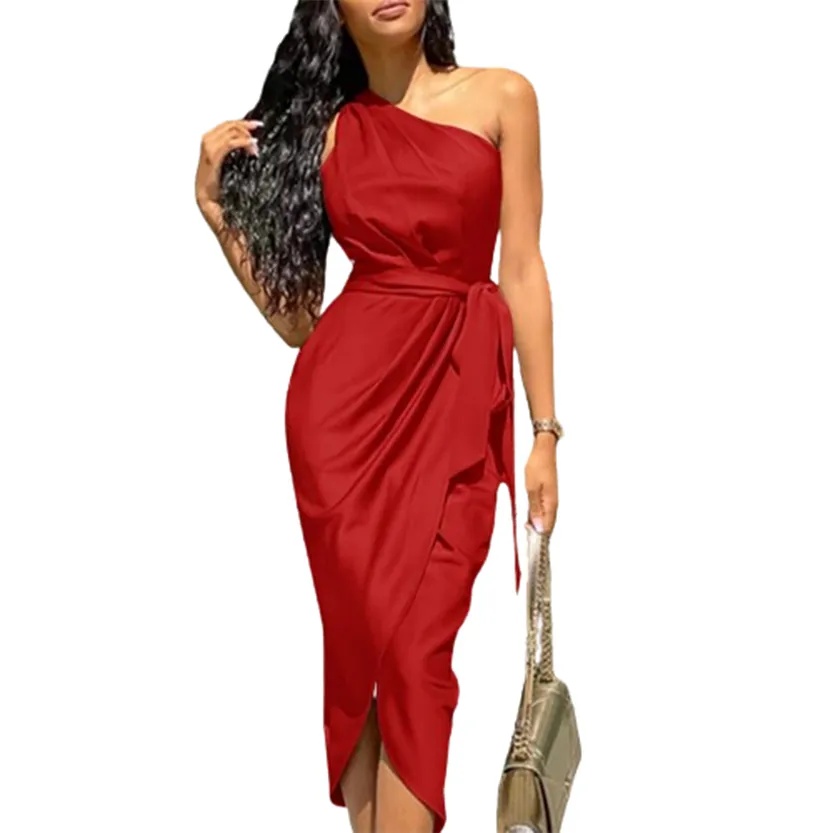 Funki Buys | Dresses | Women's Chic Satin Cocktail Party Dress