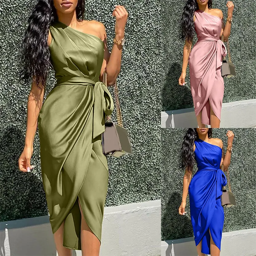 Funki Buys | Dresses | Women's Chic Satin Cocktail Party Dress