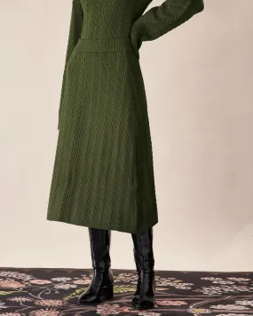 Green Elastic Waist Knit Midi Skirt