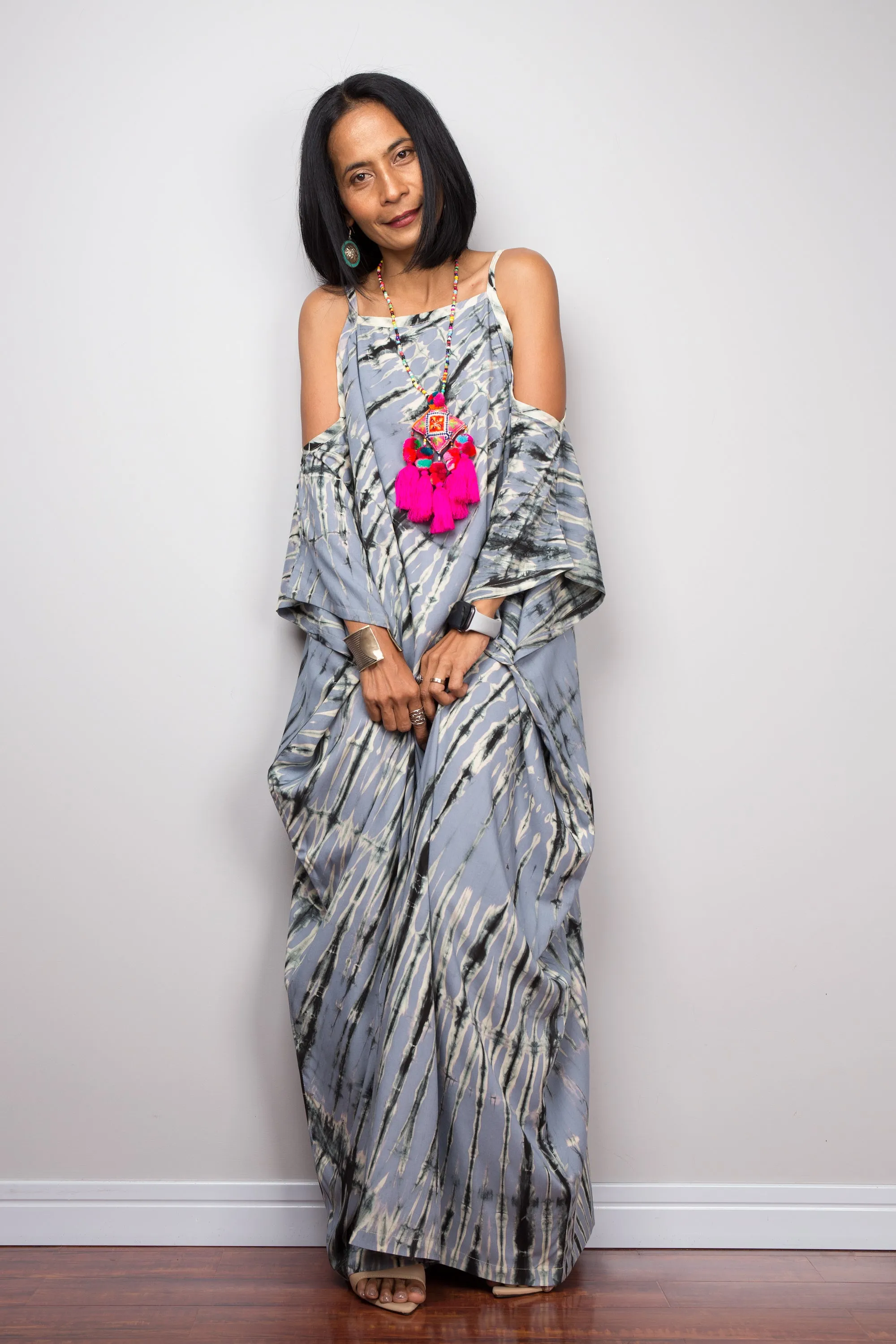 Grey tie dye kaftan dress