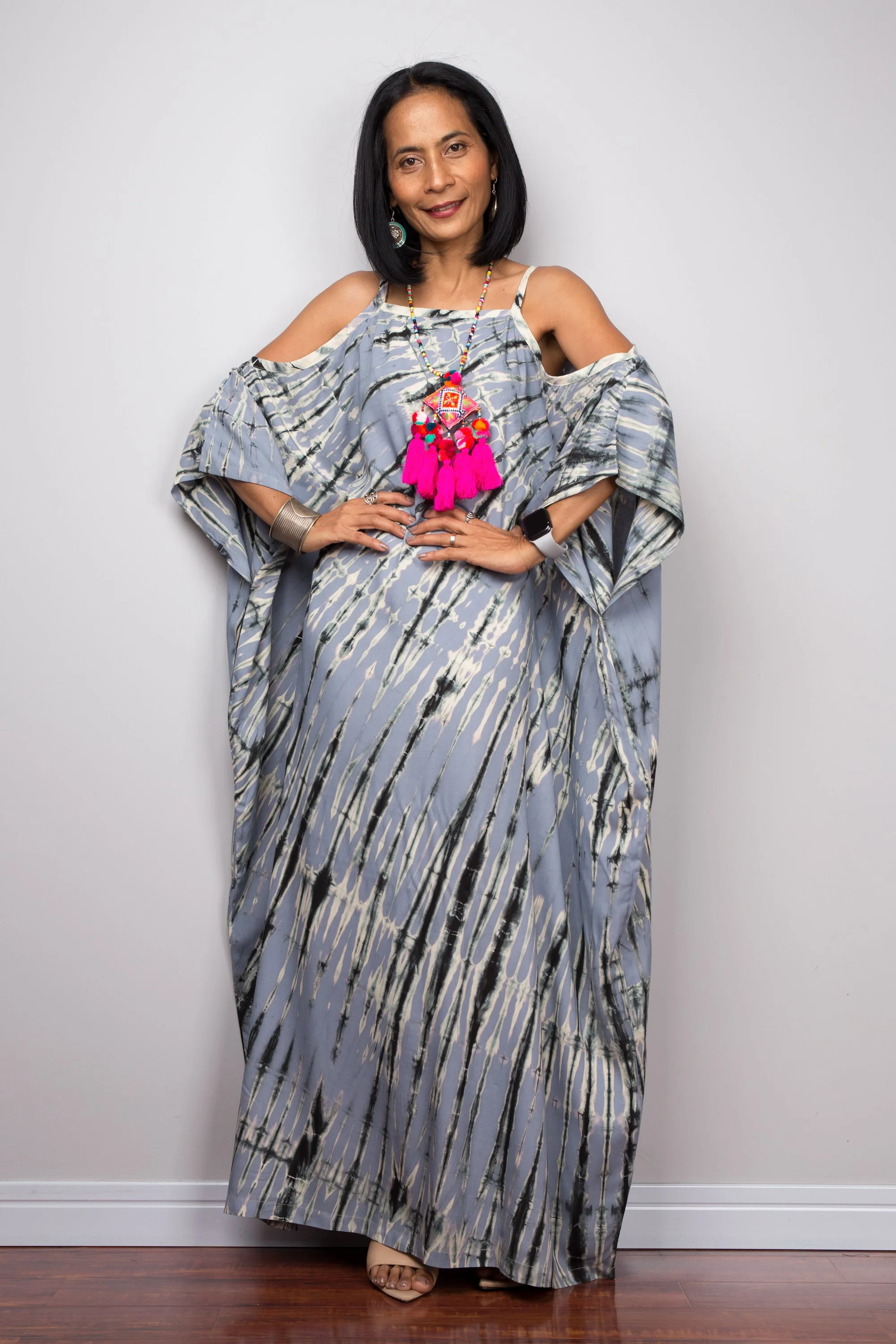 Grey tie dye kaftan dress