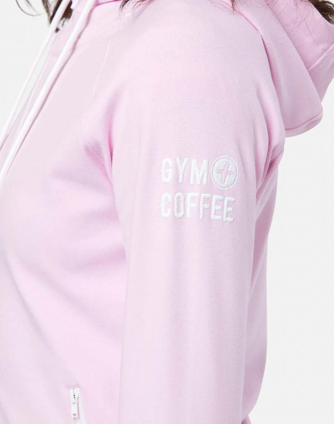 Gym Coffee Chill Zip Hoodie (Womens) - Baby Pink