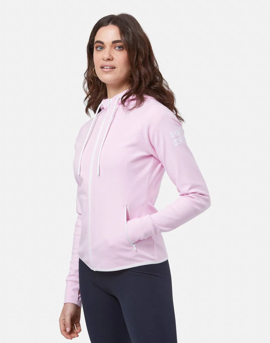 Gym Coffee Chill Zip Hoodie (Womens) - Baby Pink