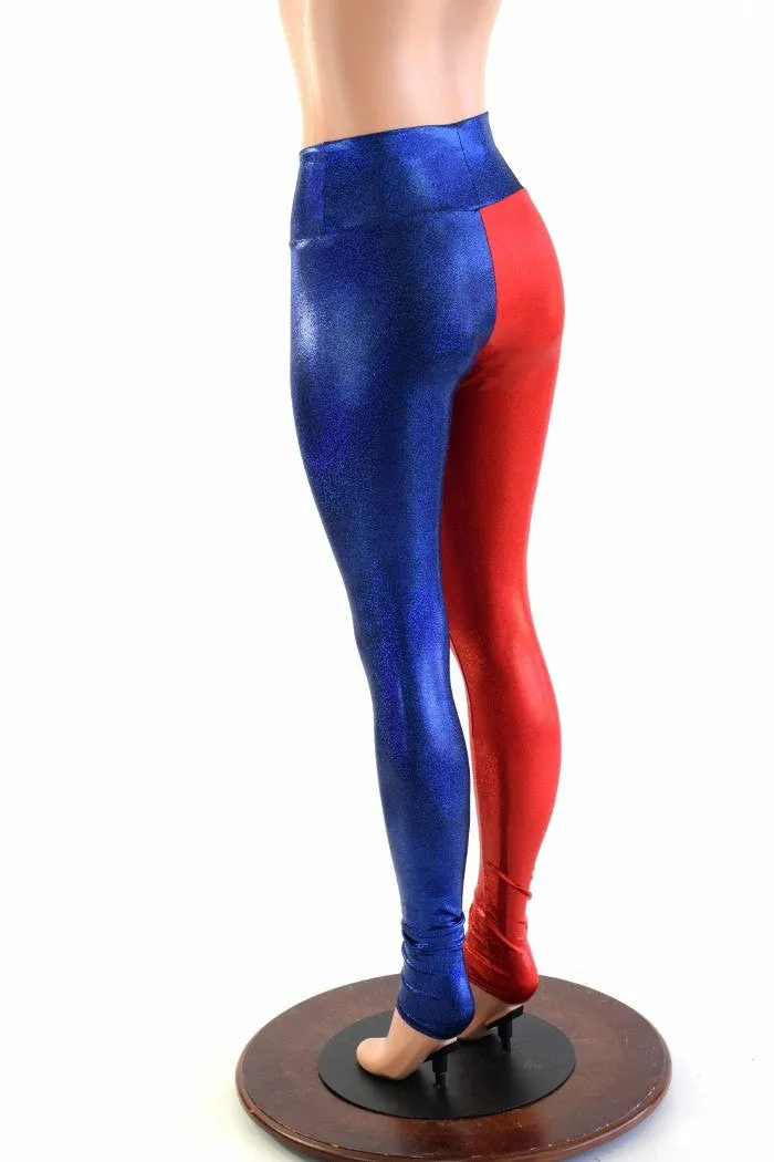 Harlequin Red & Blue High Waist Leggings