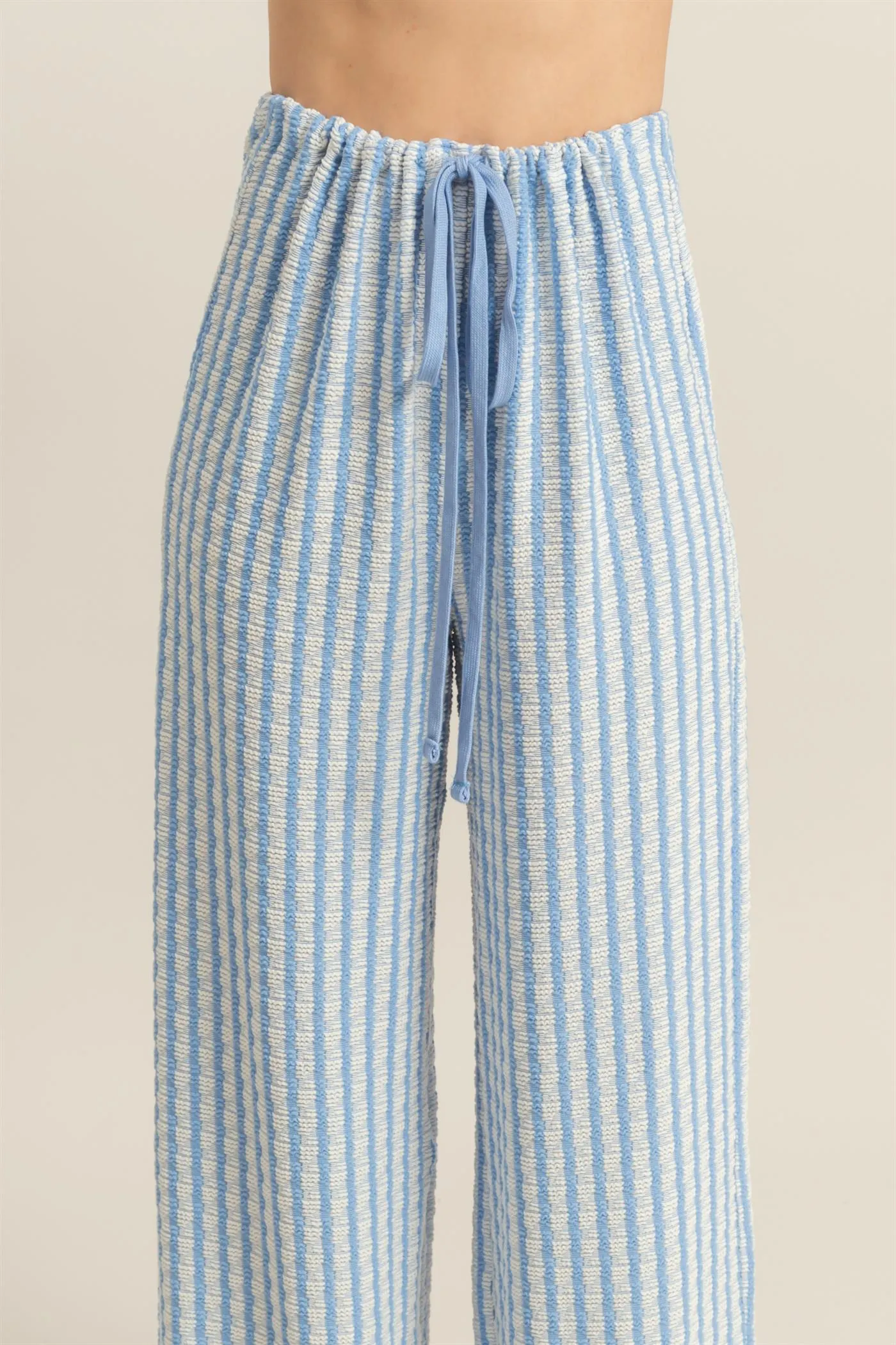 HF25E272-High Waist Drawstring Striped Knit Pants