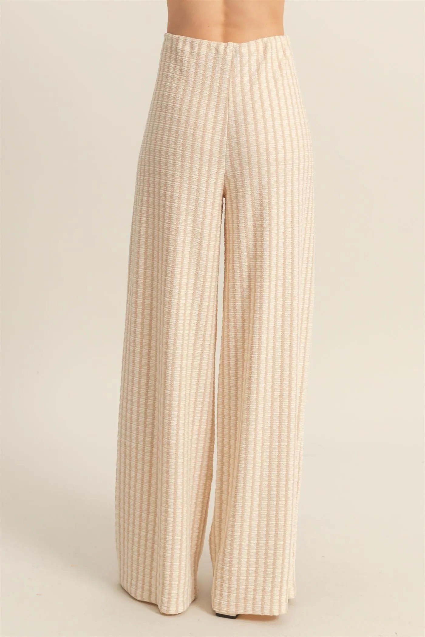 HF25E272-High Waist Drawstring Striped Knit Pants