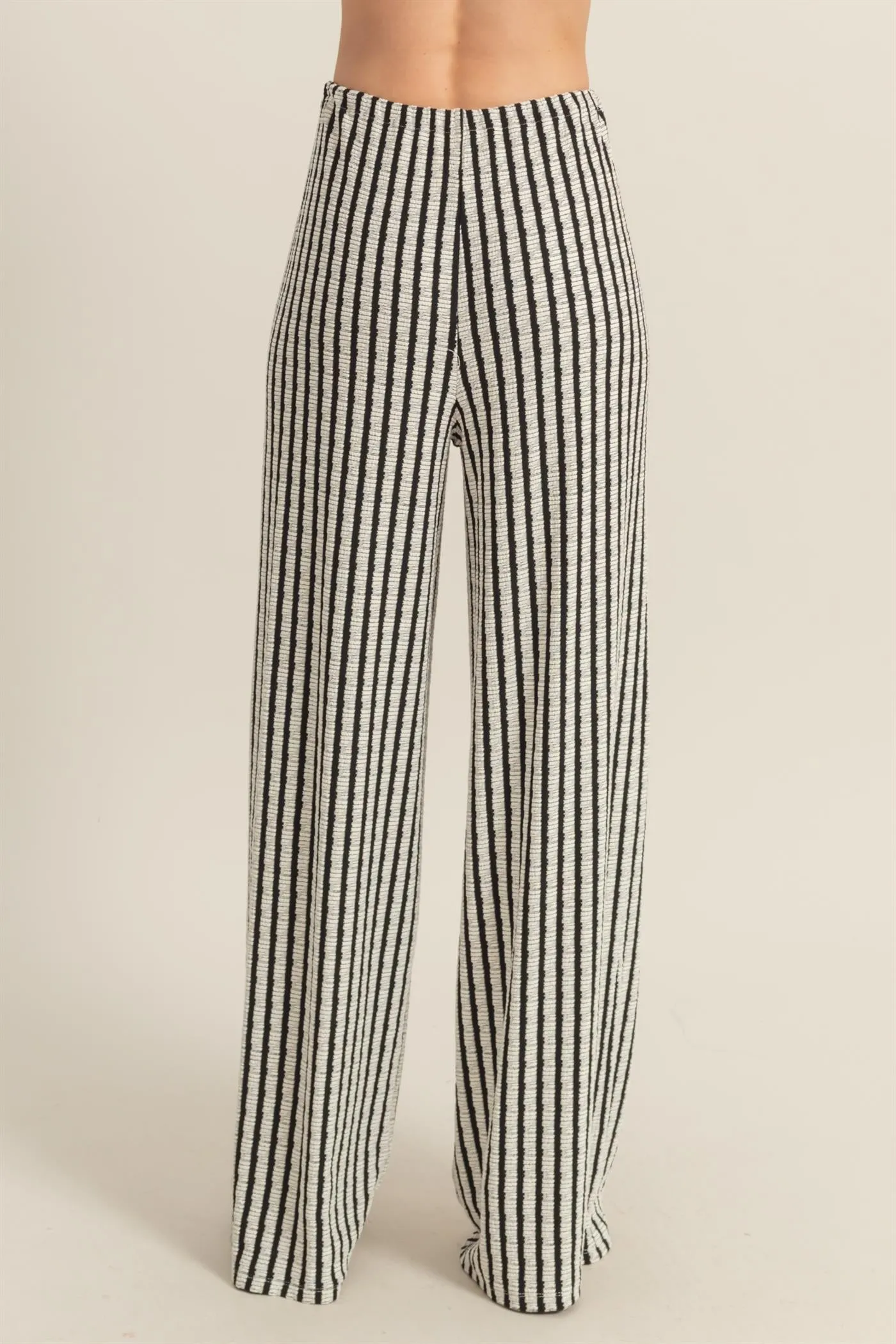 HF25E272-High Waist Drawstring Striped Knit Pants